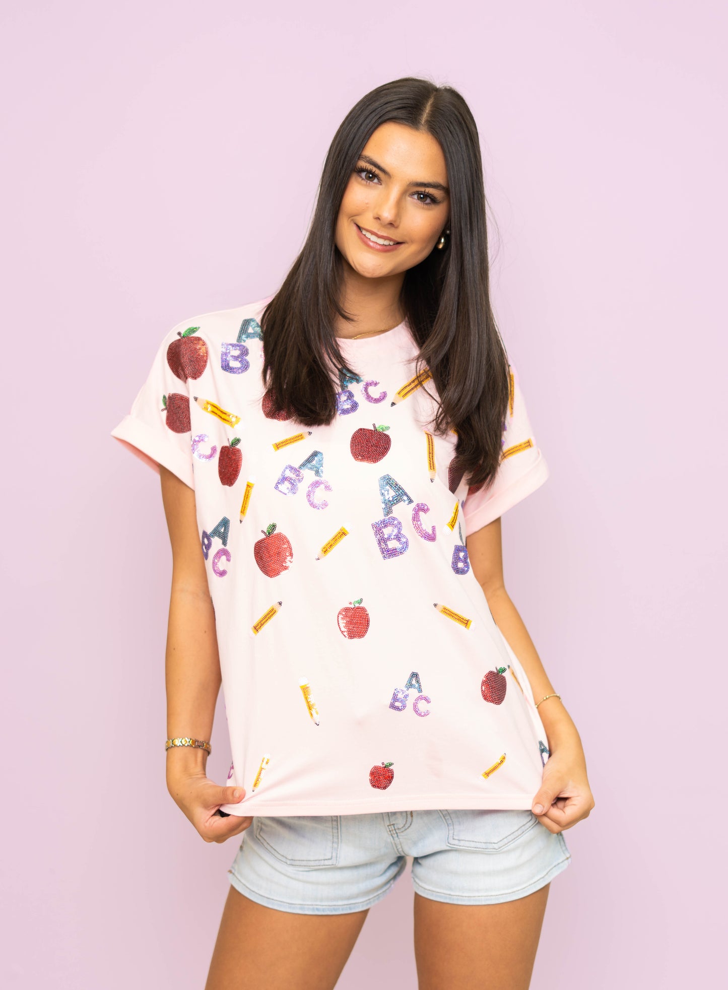 Wholesale | Scattered ABCS | Women's Sequin Design Cuff Sleeve (Pink)