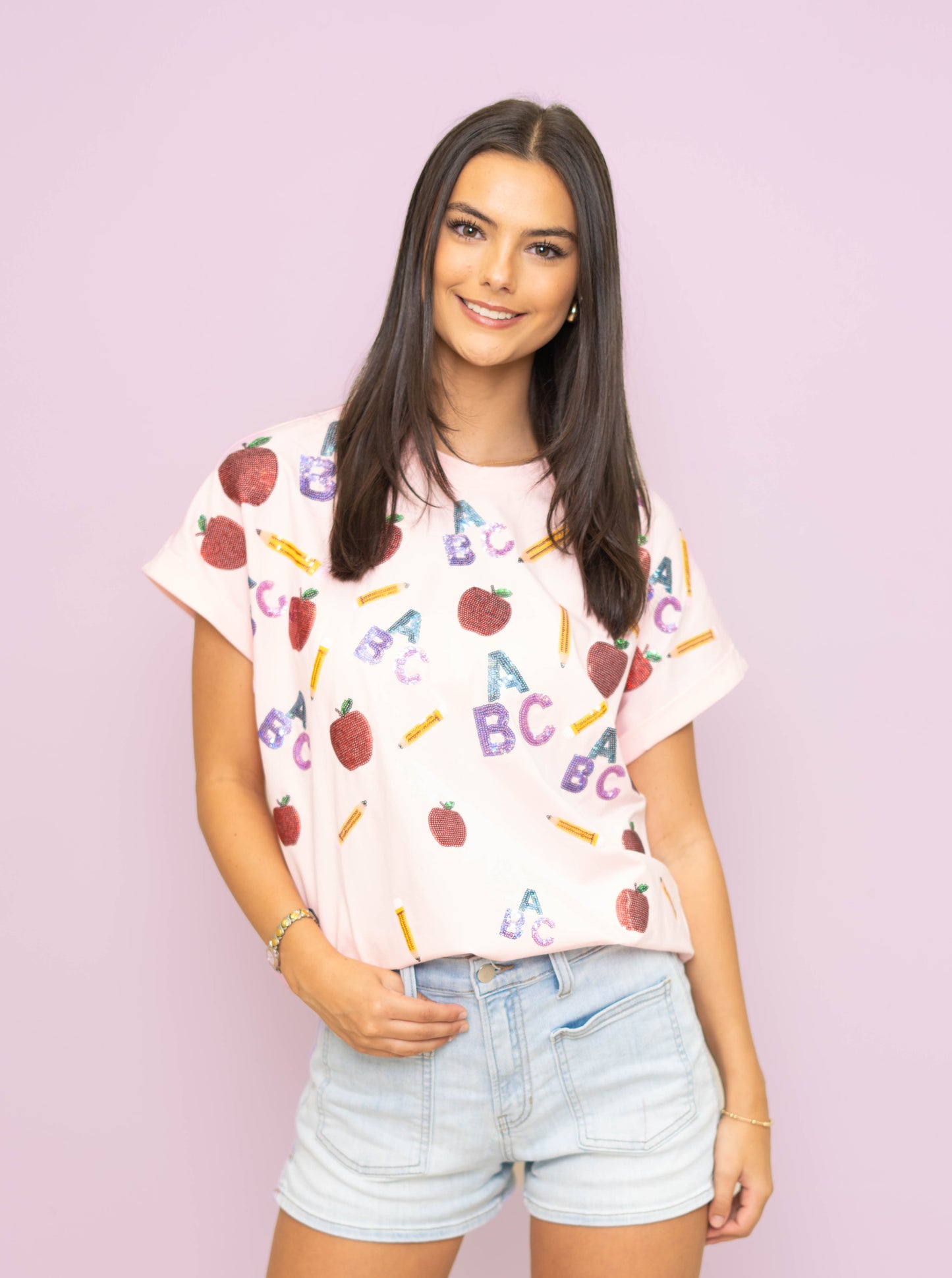 Wholesale | Scattered ABCS | Women's Sequin Design Cuff Sleeve (Pink)