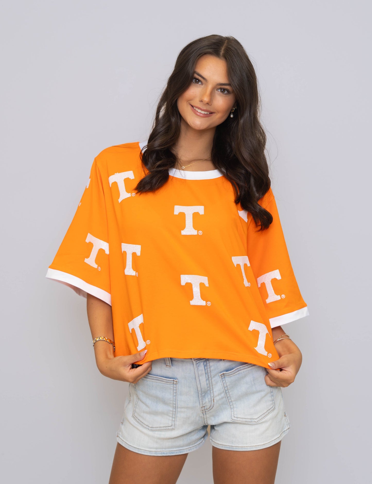 Tennessee (Licensed) | Women's Oversized Scattered Crop Tee (Orange)