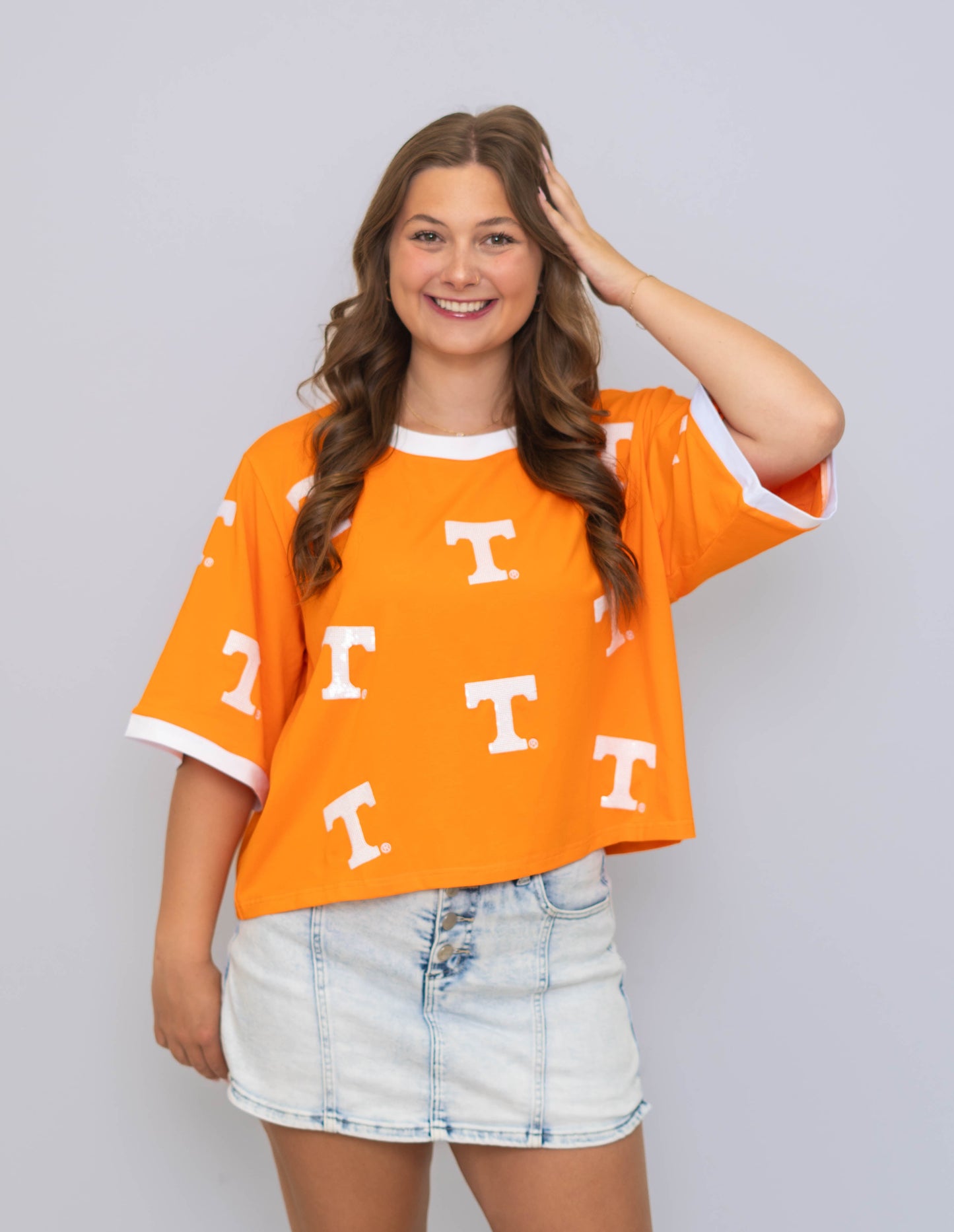 Tennessee (Licensed) | Women's Oversized Scattered Crop Tee (Orange)