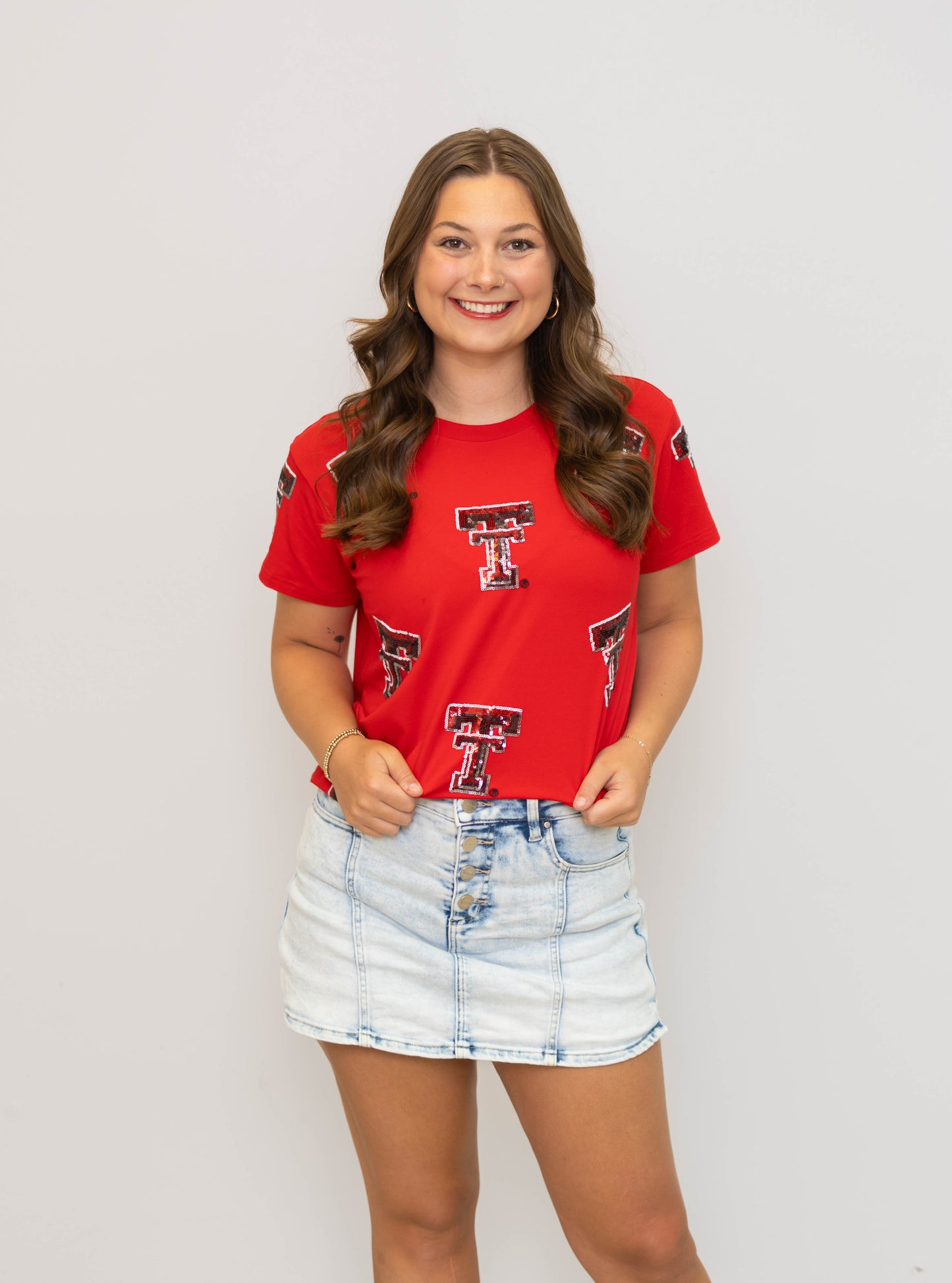 Scattered Texas Tech University (LICENSED) | Women's Sequin Tee (Red)