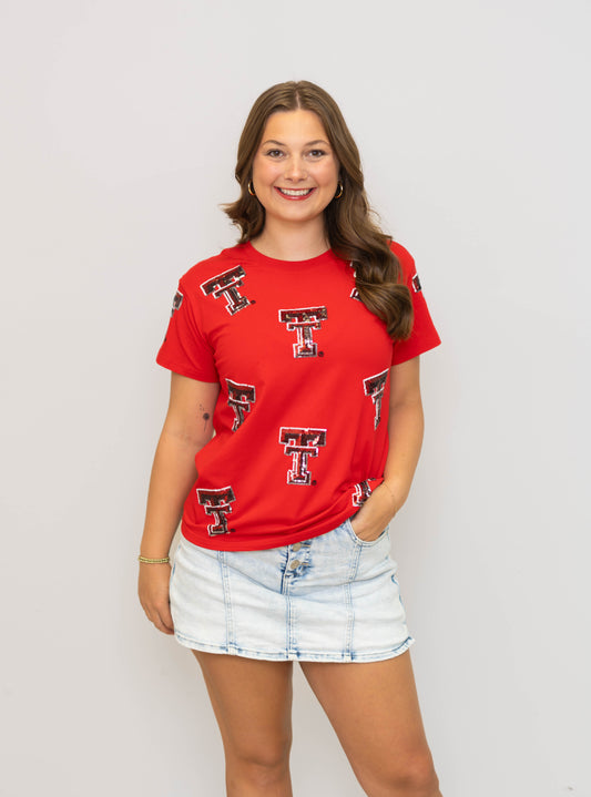 Scattered Texas Tech University (LICENSED) | Women's Sequin Tee (Red)