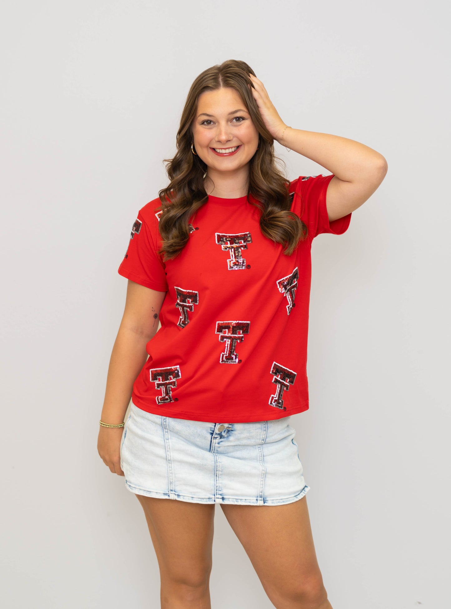 Scattered Texas Tech University (LICENSED) | Women's Sequin Tee (Red)