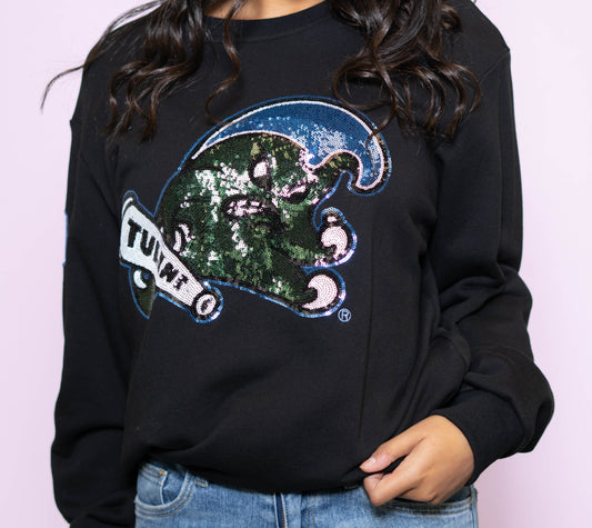 Tulane Green Wave | Women's Sequin Design Sweatshirt (Black)
