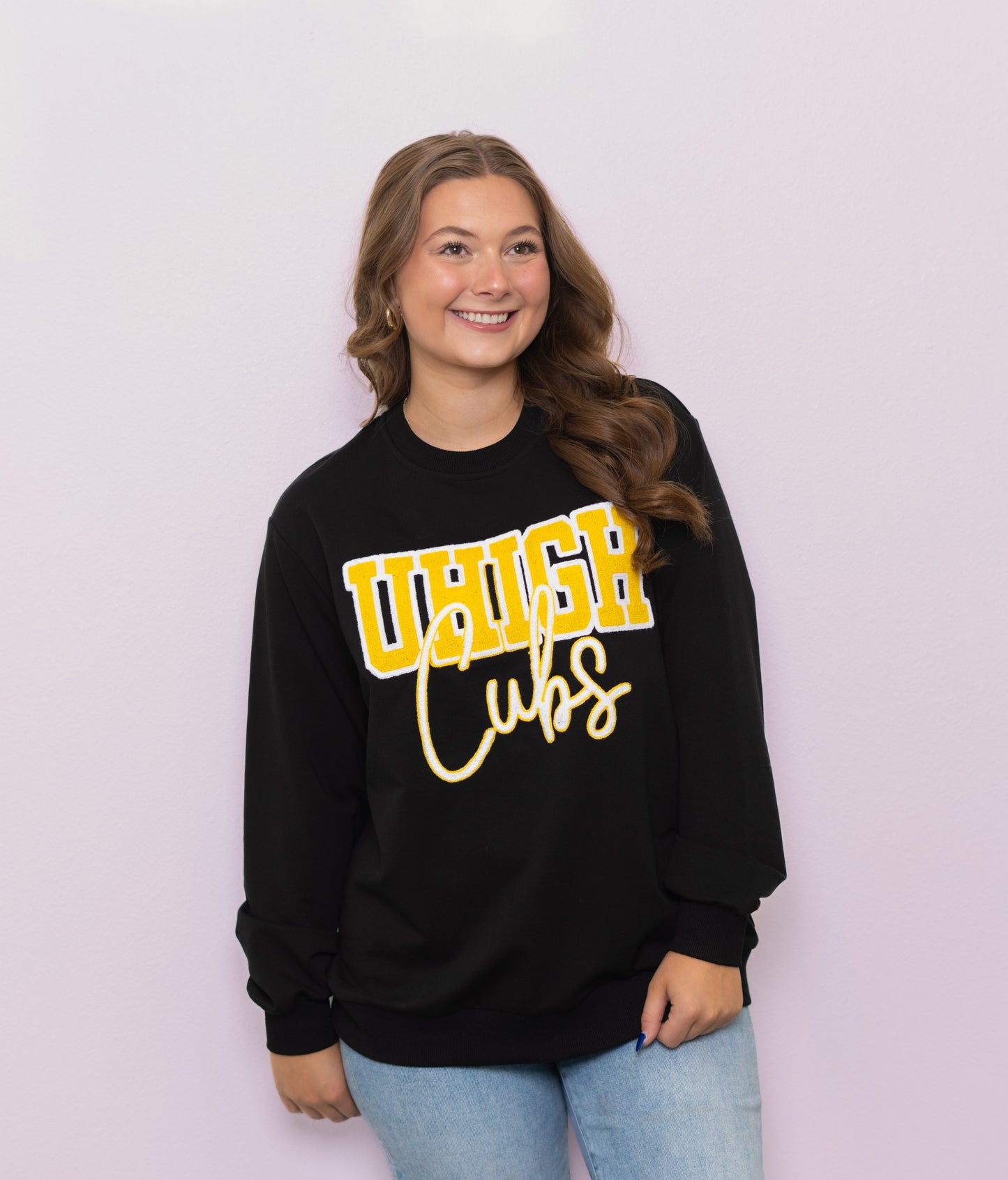 **PRE-ORDER ONLY** University Lab School | UHIGH | Women's Chenille Embroidery Sweatshirt (Black)