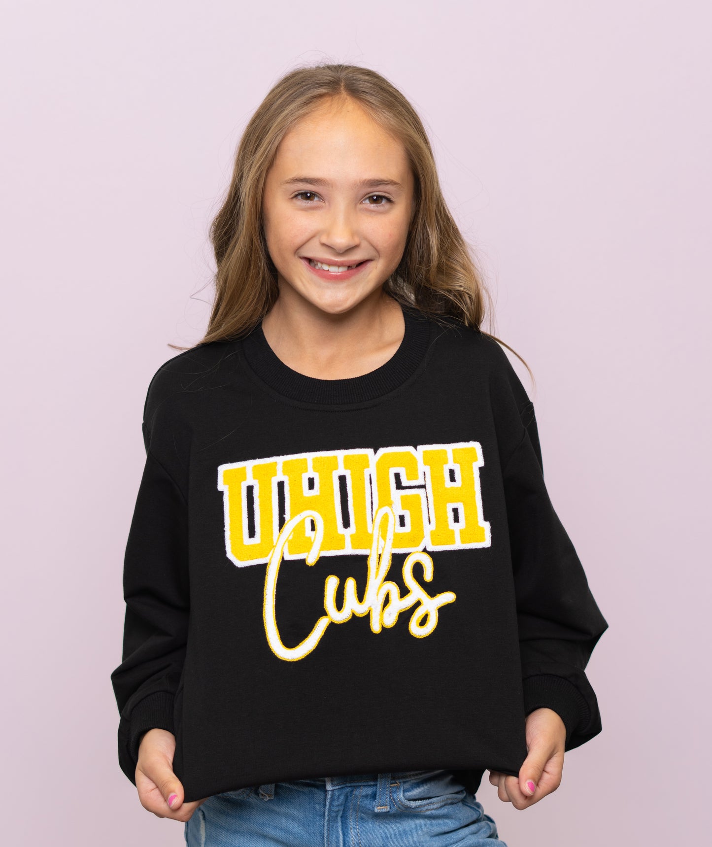 **PRE-ORDER ONLY** University Lab School | UHIGH | Youth Chenille Embroidery Sweatshirt (Black)