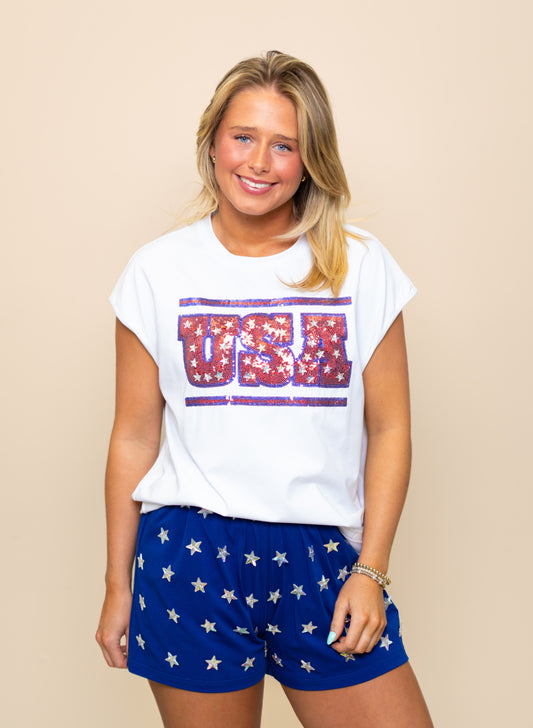 USA  | Women's Sequin & Jeweled 2 Piece Set (Red, White and Blue)