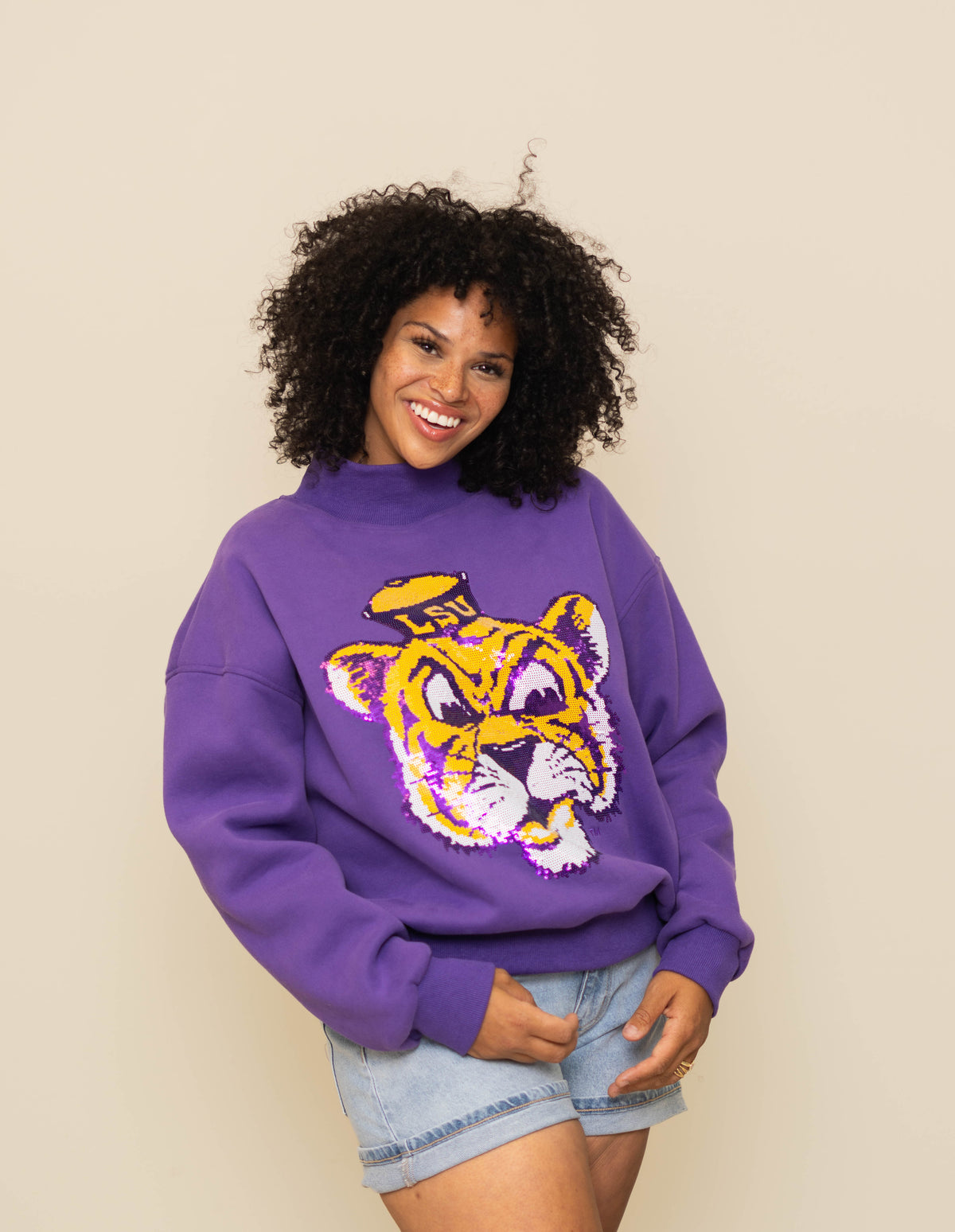 Wholesale | LSU Vintage (Licensed) | Women's Sequin Design Mock Neck (Purple)