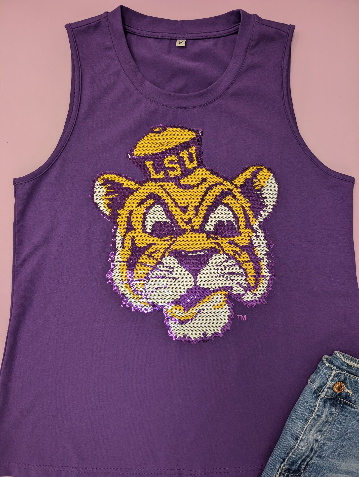 LSU Vintage Tiger (Licensed) | Women's Sequin Design Tank (Purple)