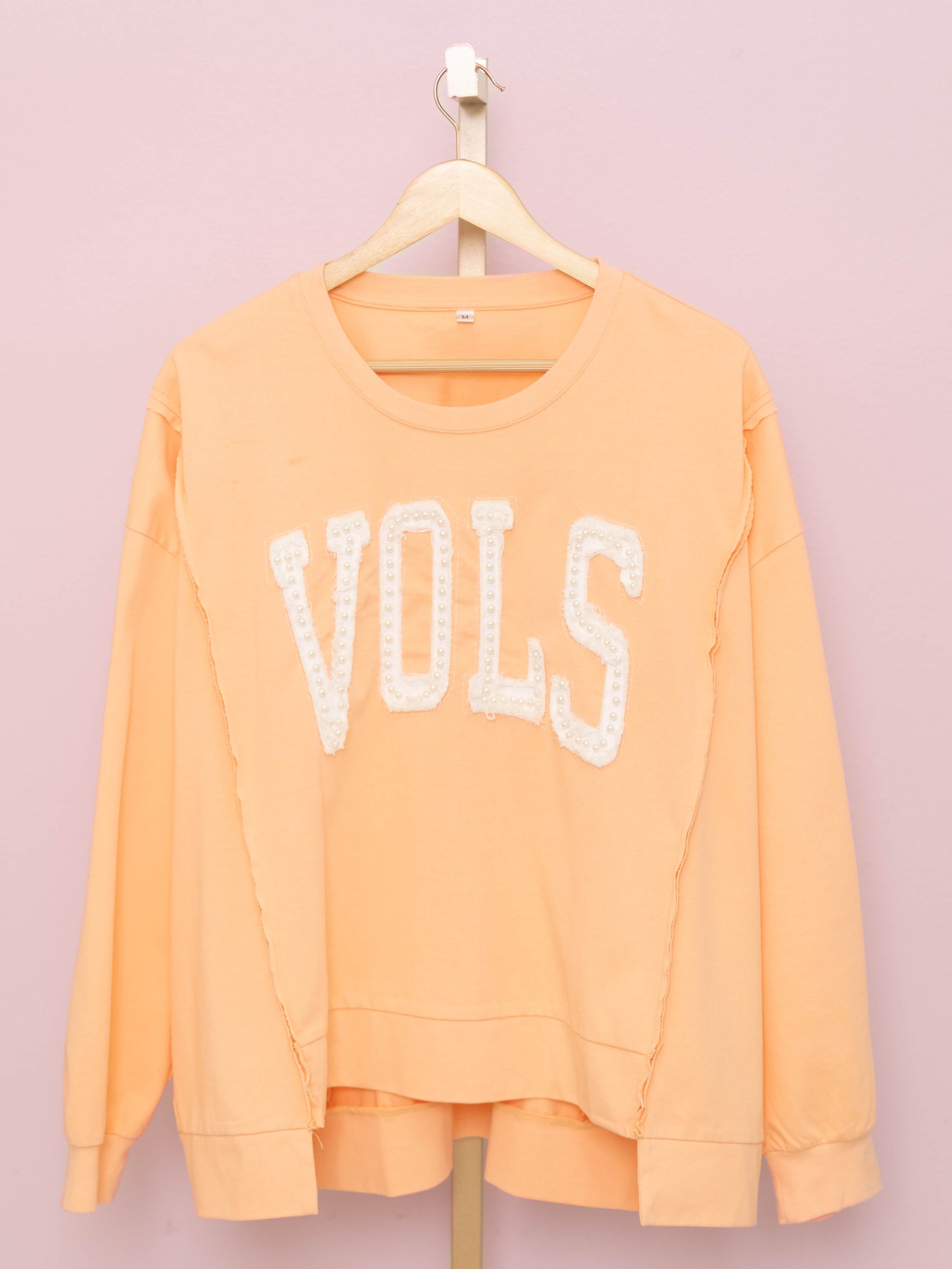 Tennessee Vols (LICENSED) | Women's Distressed Embroidery + Pearl Pullover (Light Orange)
