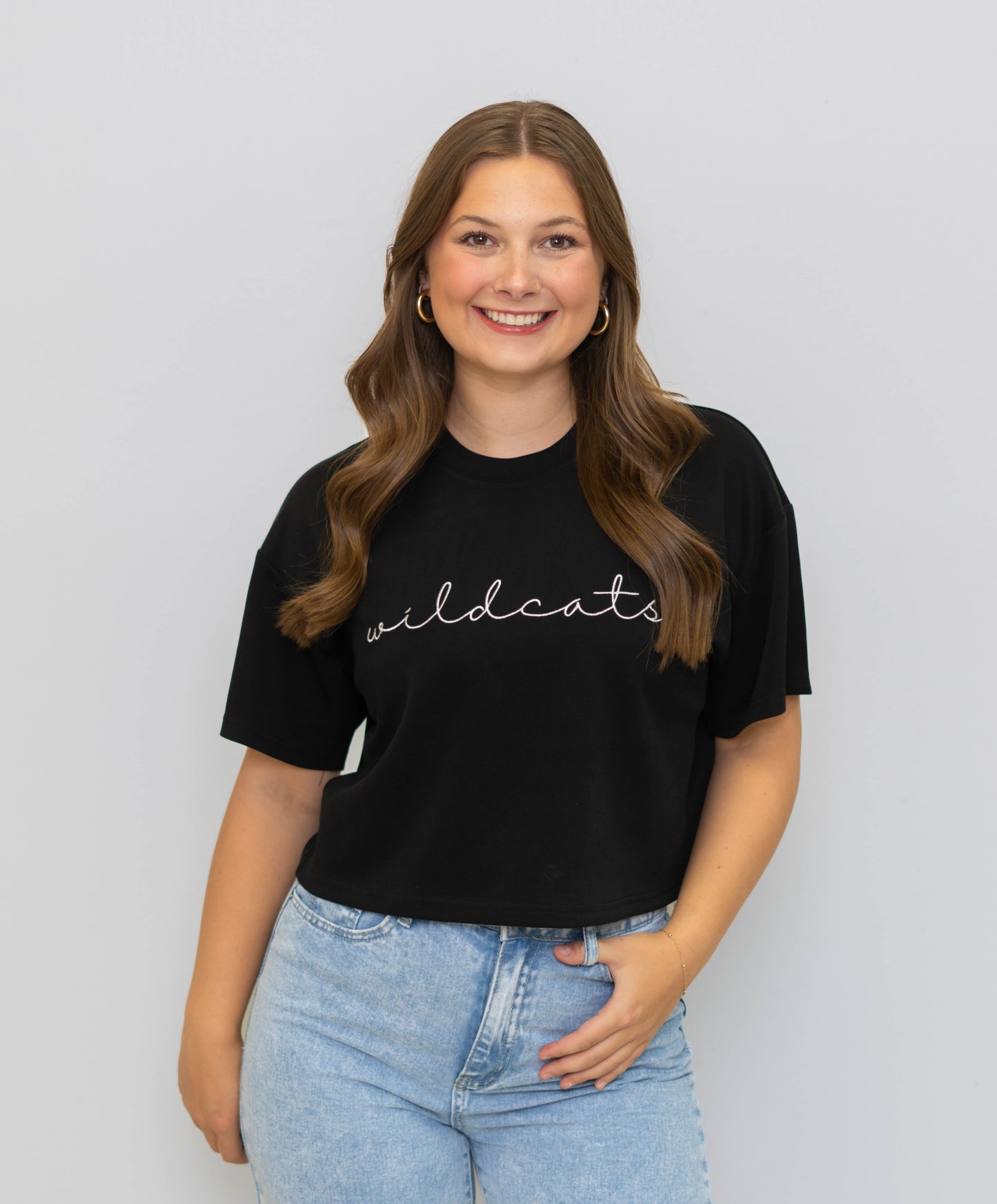 Wildcats | Women's Buttery Soft Crop Tee (Black)
