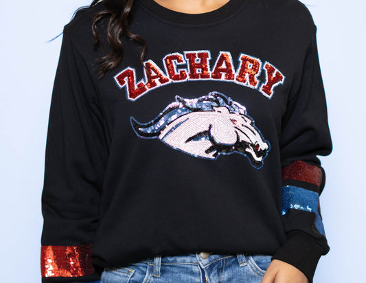 Zachary Broncos  | Women's Sequin Design Sweatshirt (Black)