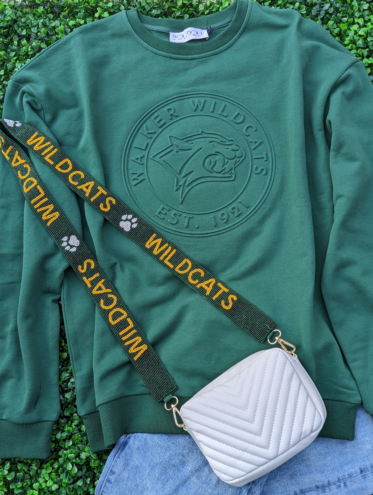 Oversized Embossed Green Sweatshirt | Walker Wildcats