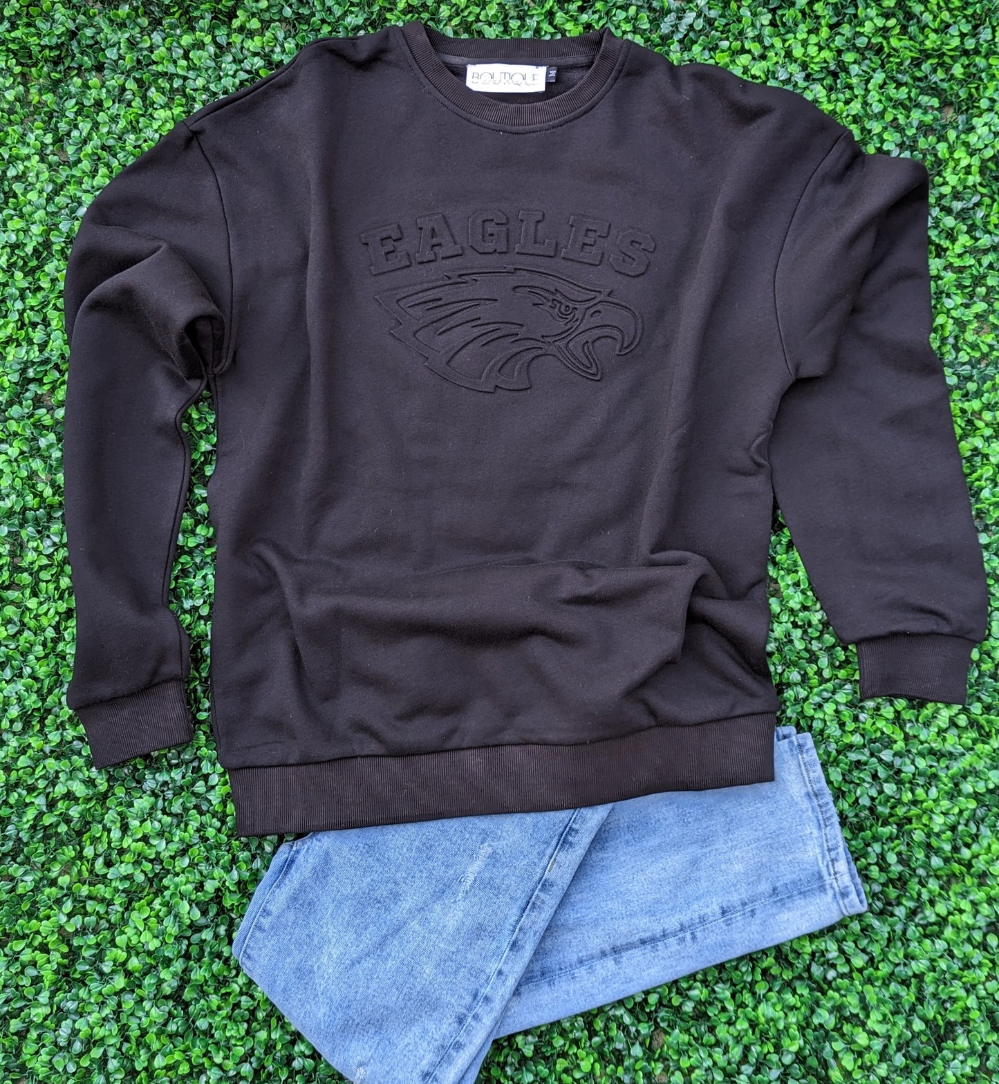 Oversized Embossed Black Sweatshirt | Eagles