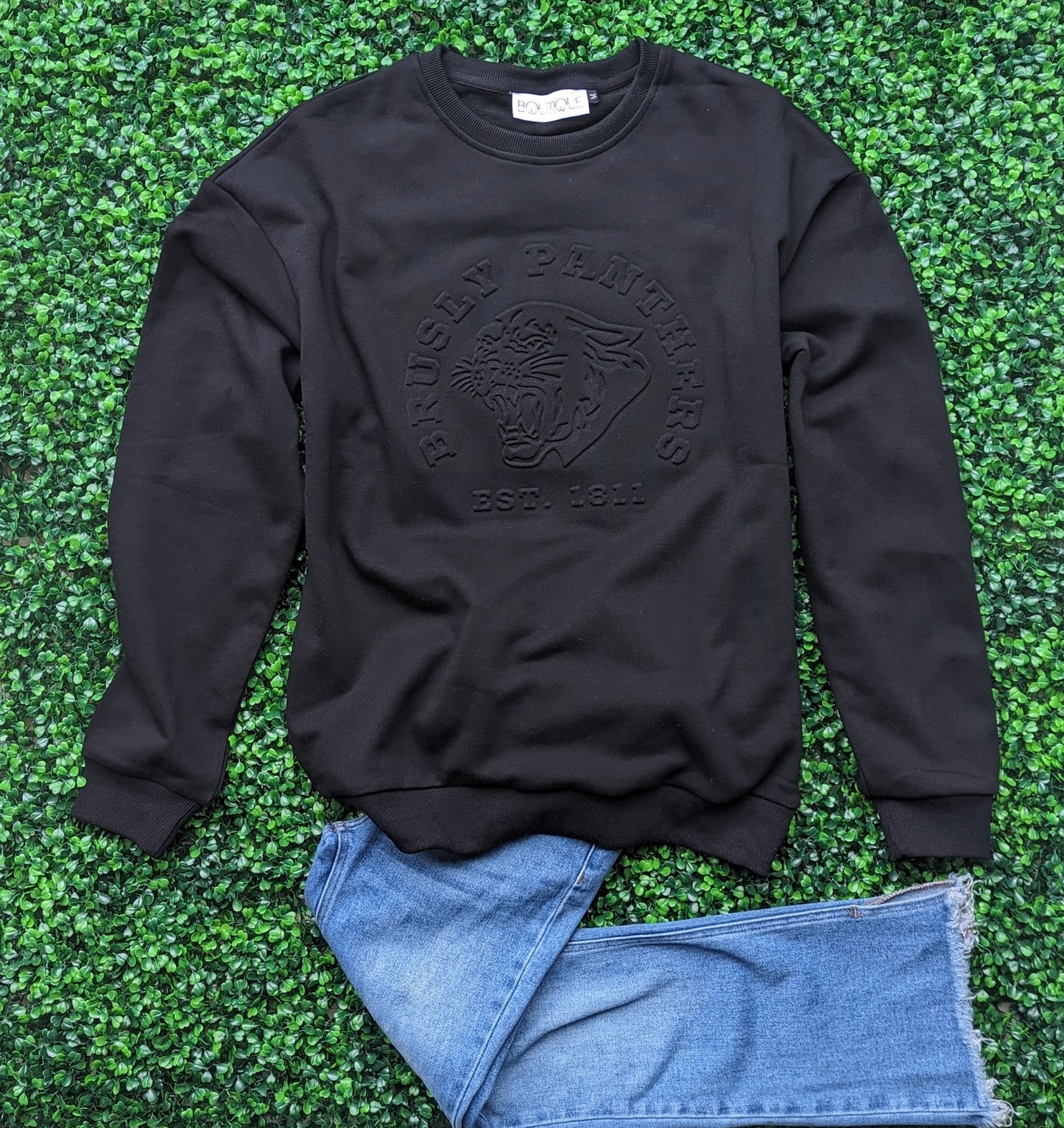 Oversized Embossed Black Sweatshirt | Brusly Panthers